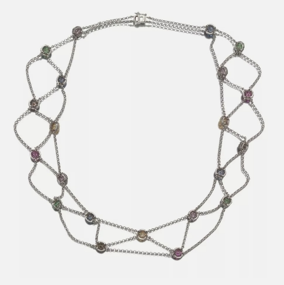 18k Gold Sapphire Diamond Tsavorite Ruby Necklace - Picture 10 of 12